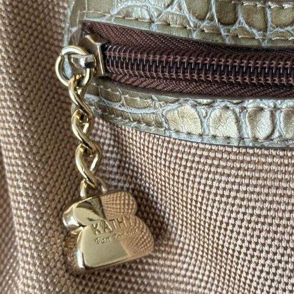Kathy Van Zeeland Gold Jewel Embellished Shoulder Bag Croc Trim  Back Pocket - Picture 6 of 15